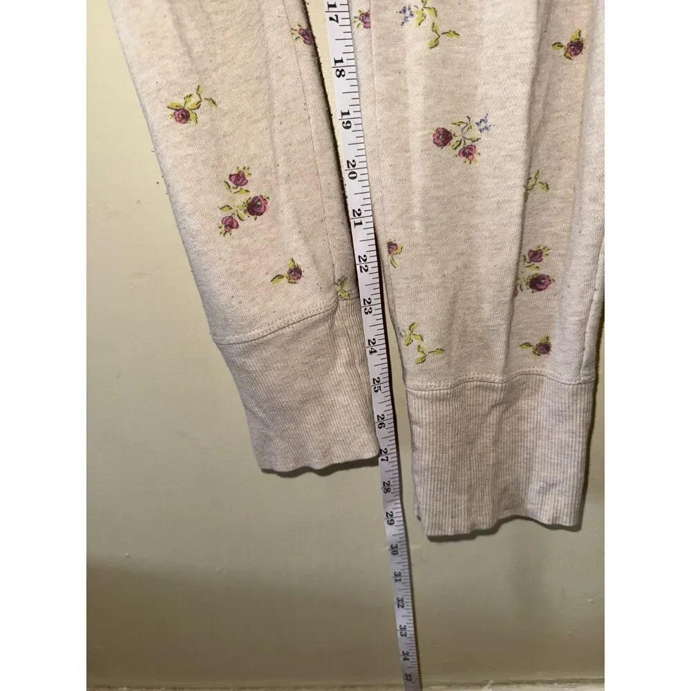 Aerie Floral French Terry Joggers Medium Beige Rose Print Drawstring Sweatpants - Picture 9 of 10